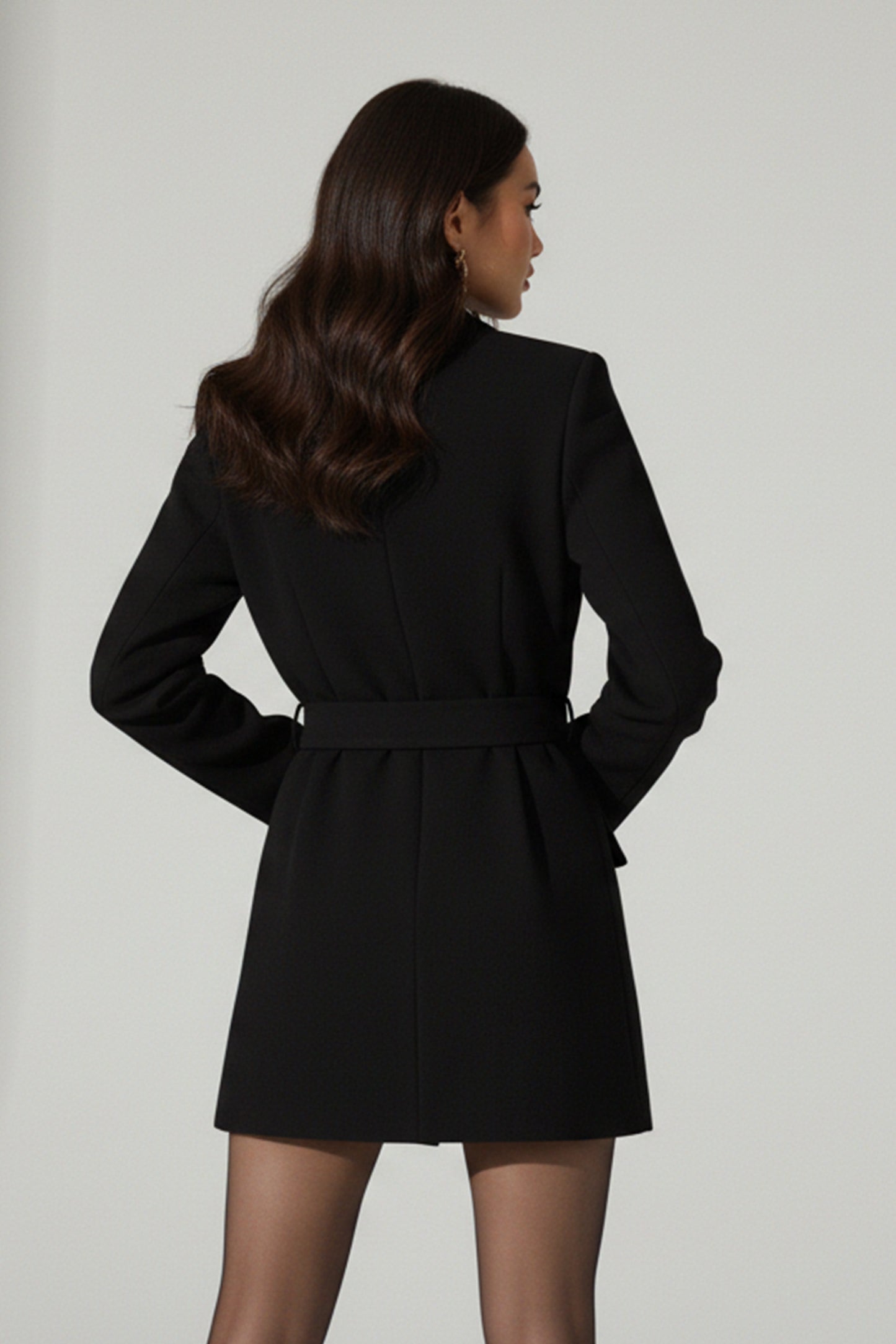 Women's Blazer with Padded Shoulders and Sharp Lapels in Durable Fabric