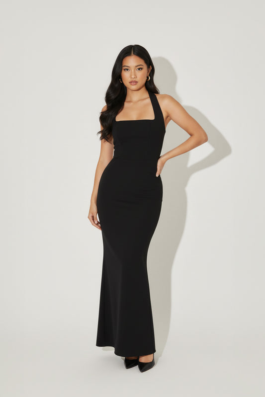 Long Dress Women Halterneck Viscose Maxi Dress