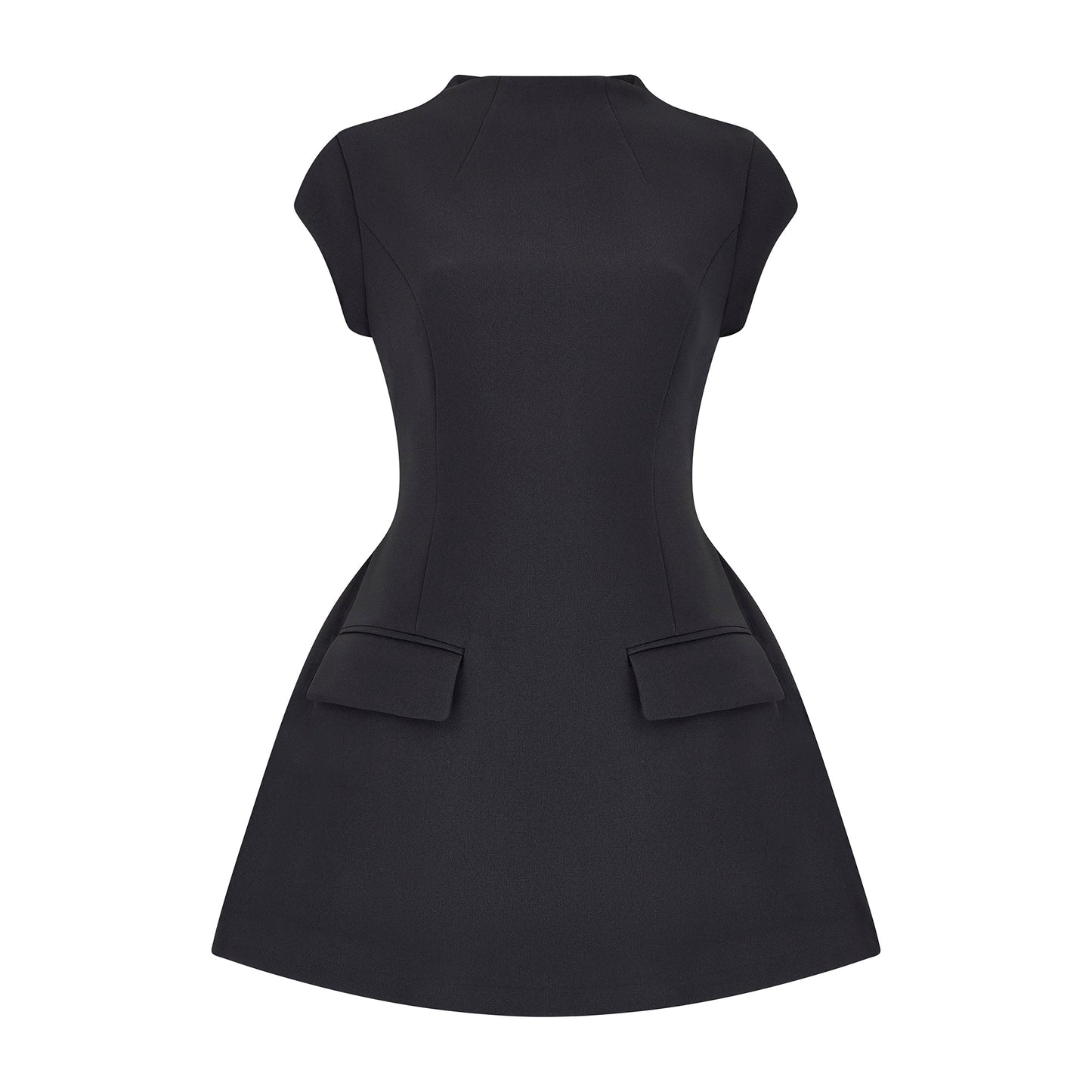 Women's Mini Dress Cap Sleeves High Neck Plain Black