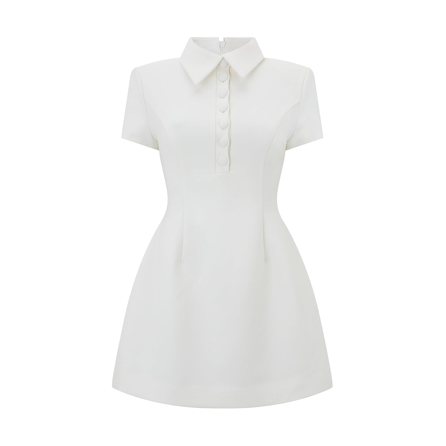 Women's Mini Dress With Collar Ruffle Skirt Plain White