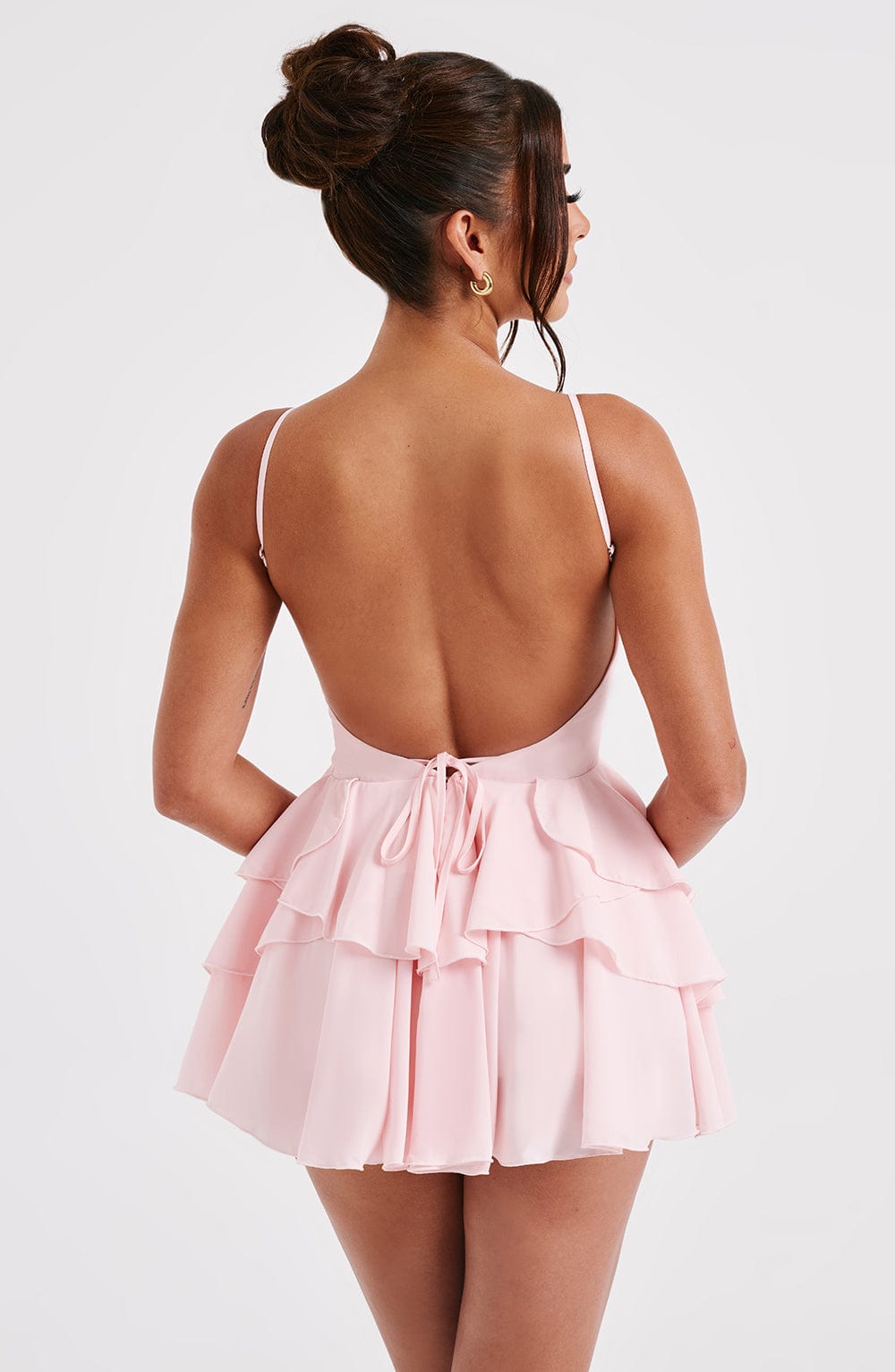 Women's Pink Playsuit Backless with Ruffle Skirt