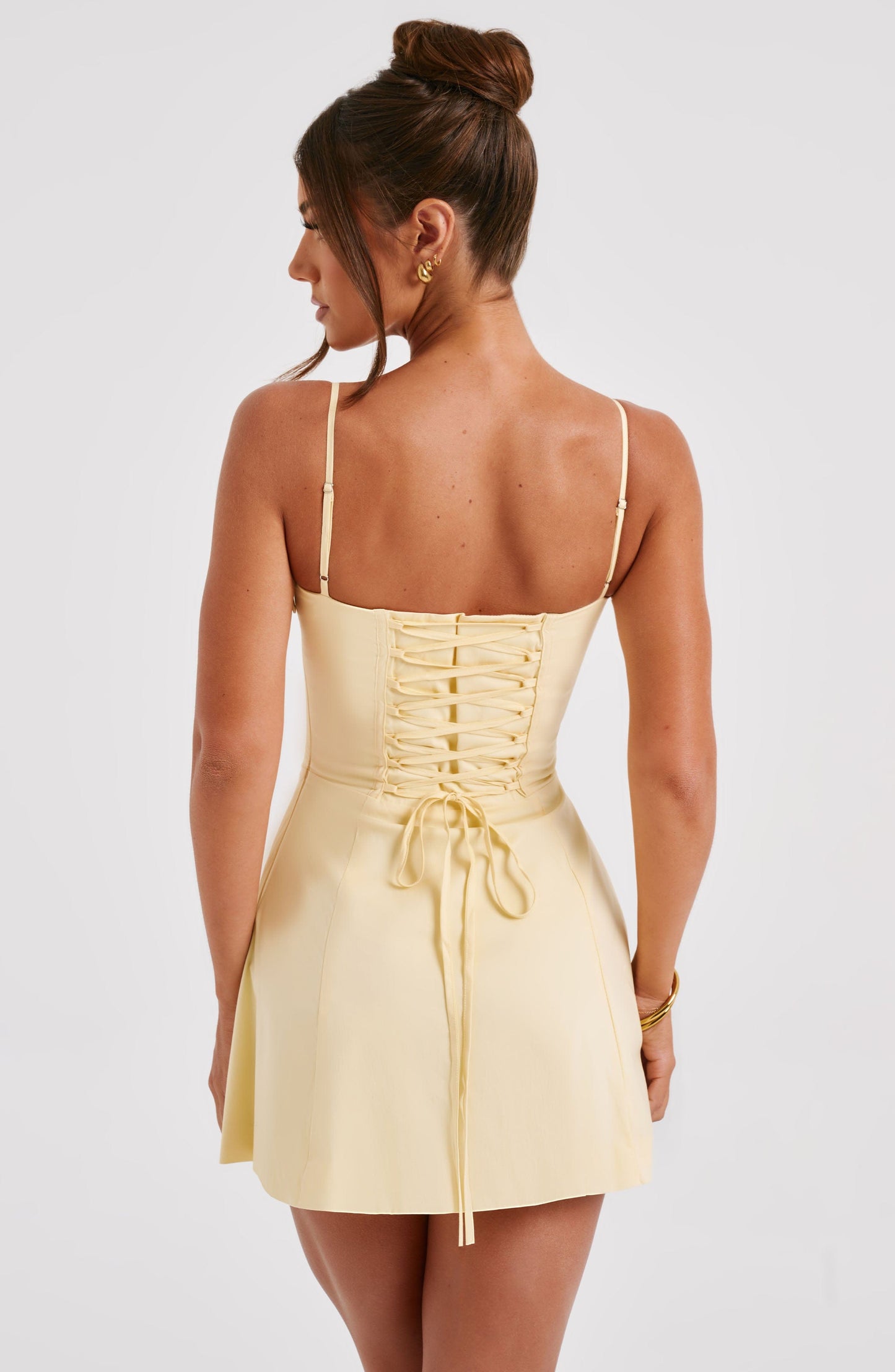 Women's Yellow Mini Dress with Corset Bodice