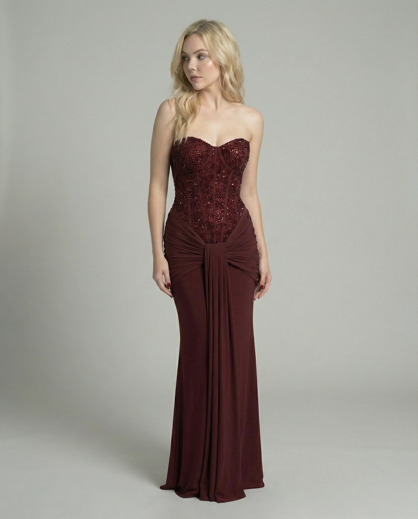 Women's Maxi Dress Red Architectural Design