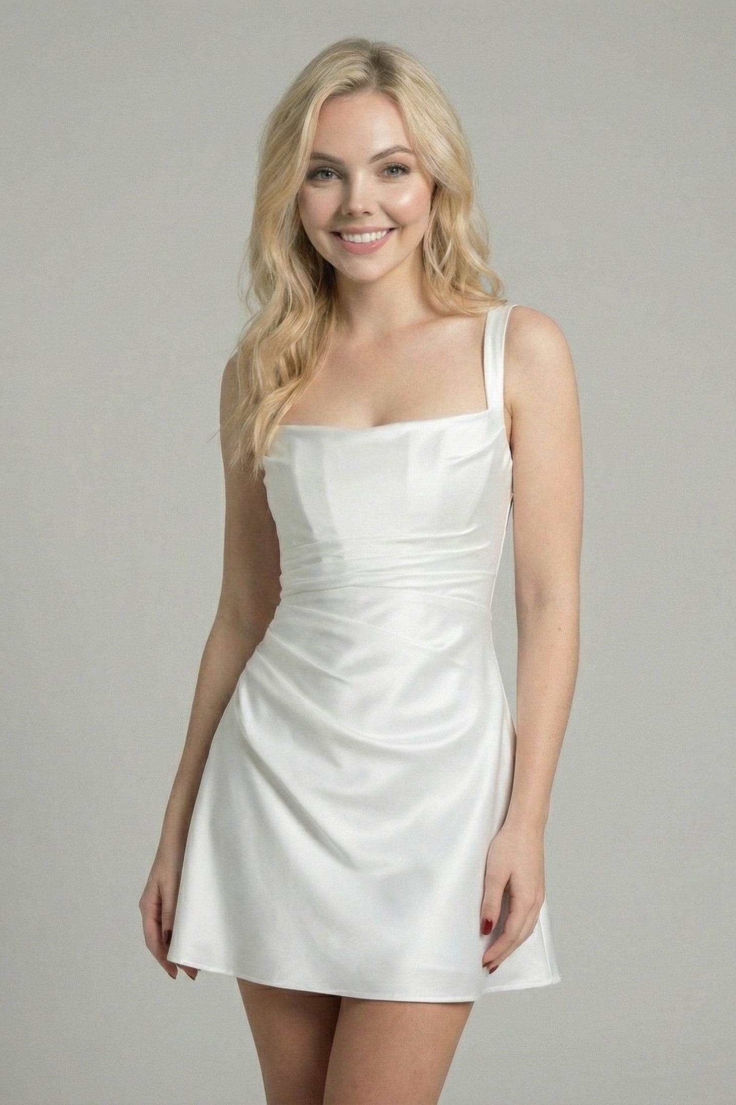 Women's Mini Dress Square Neckline White