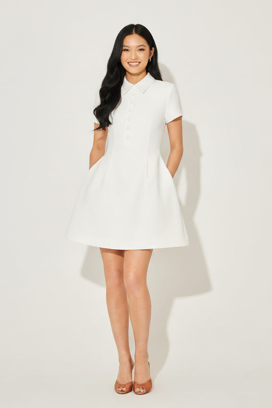 Women's Mini Dress With Collar Ruffle Skirt Soft Material