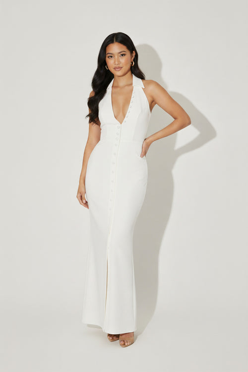 Maxi Dress for Women with Collar and Slit Lightweight Fabric