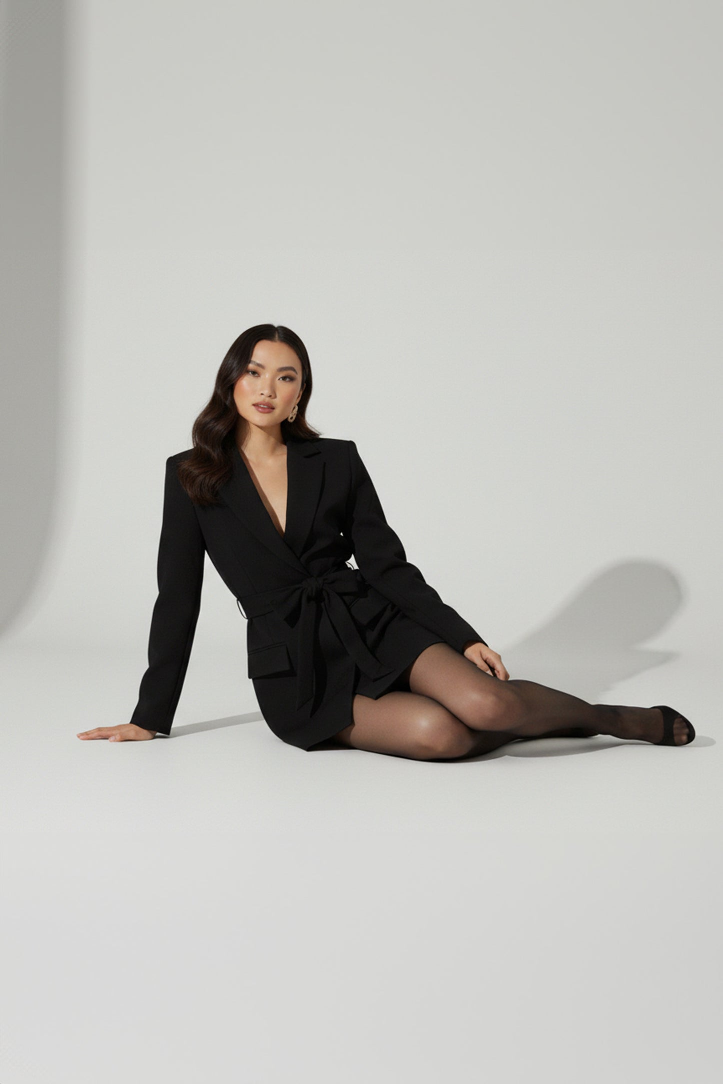 Women's Blazer with Padded Shoulders and Sharp Lapels in Durable Fabric