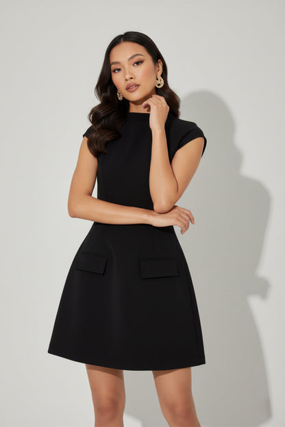 Women's Mini Dress Cap Sleeves High Neck Soft Material