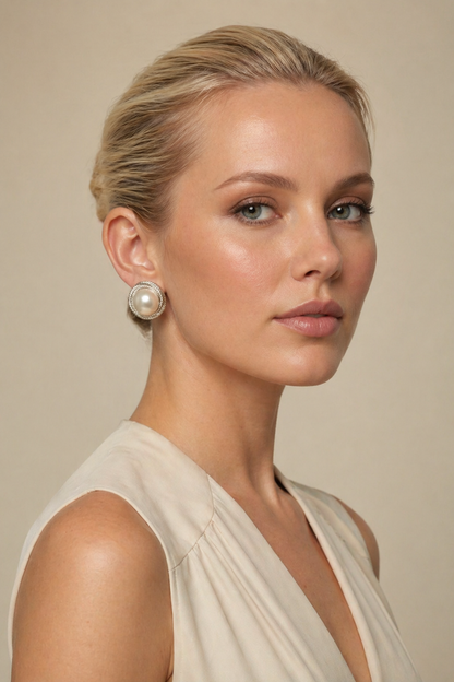 Women's Circle Earrings Textured Design White