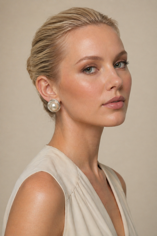 Women's Circle Earrings Textured Design White