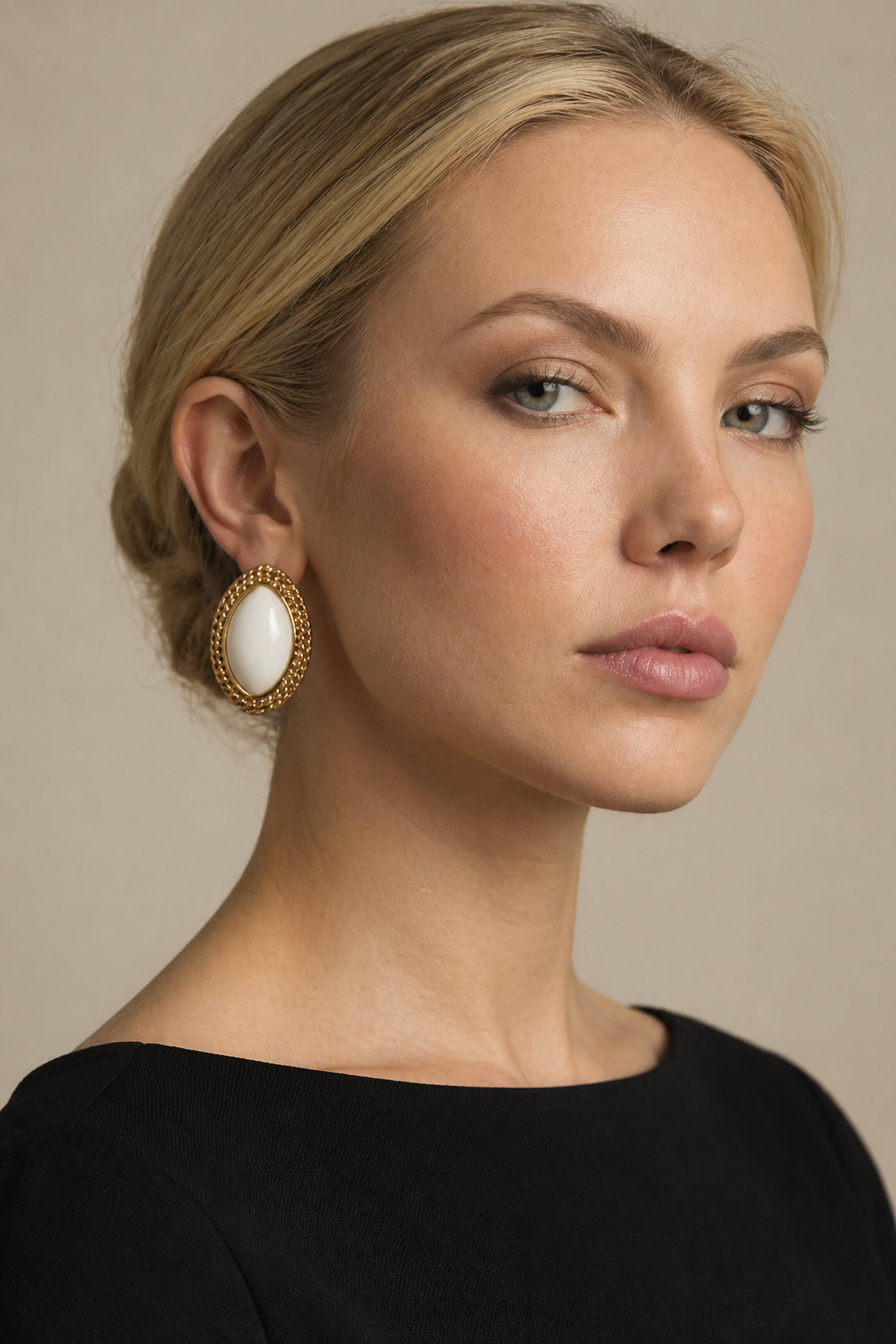 Women's Ellipse Earrings with Textured Gold Frame