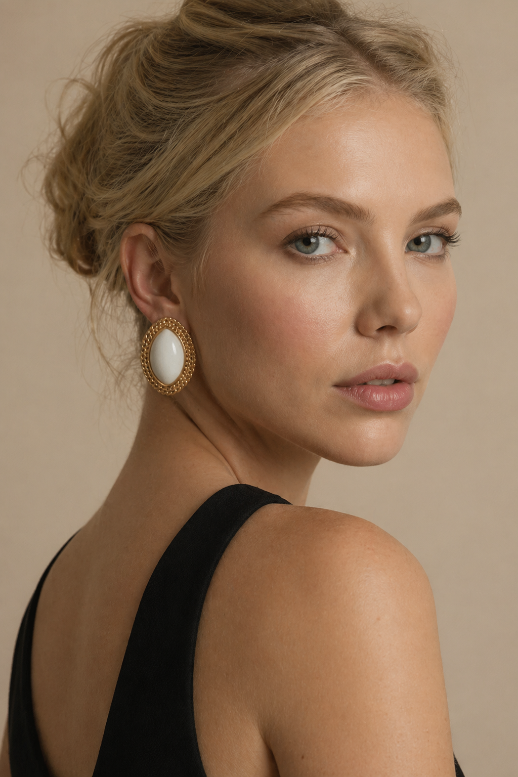 Women's Ellipse Earrings with Textured Gold Frame