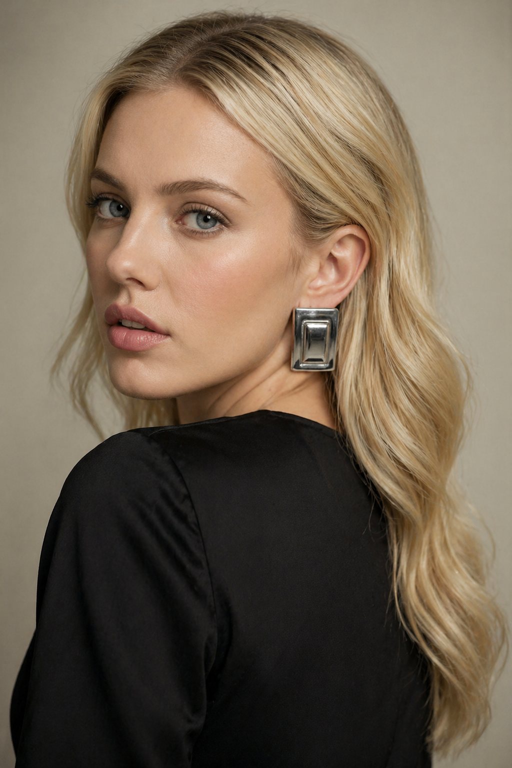 Women's Earrings Large Square Statement Design Dark Gray