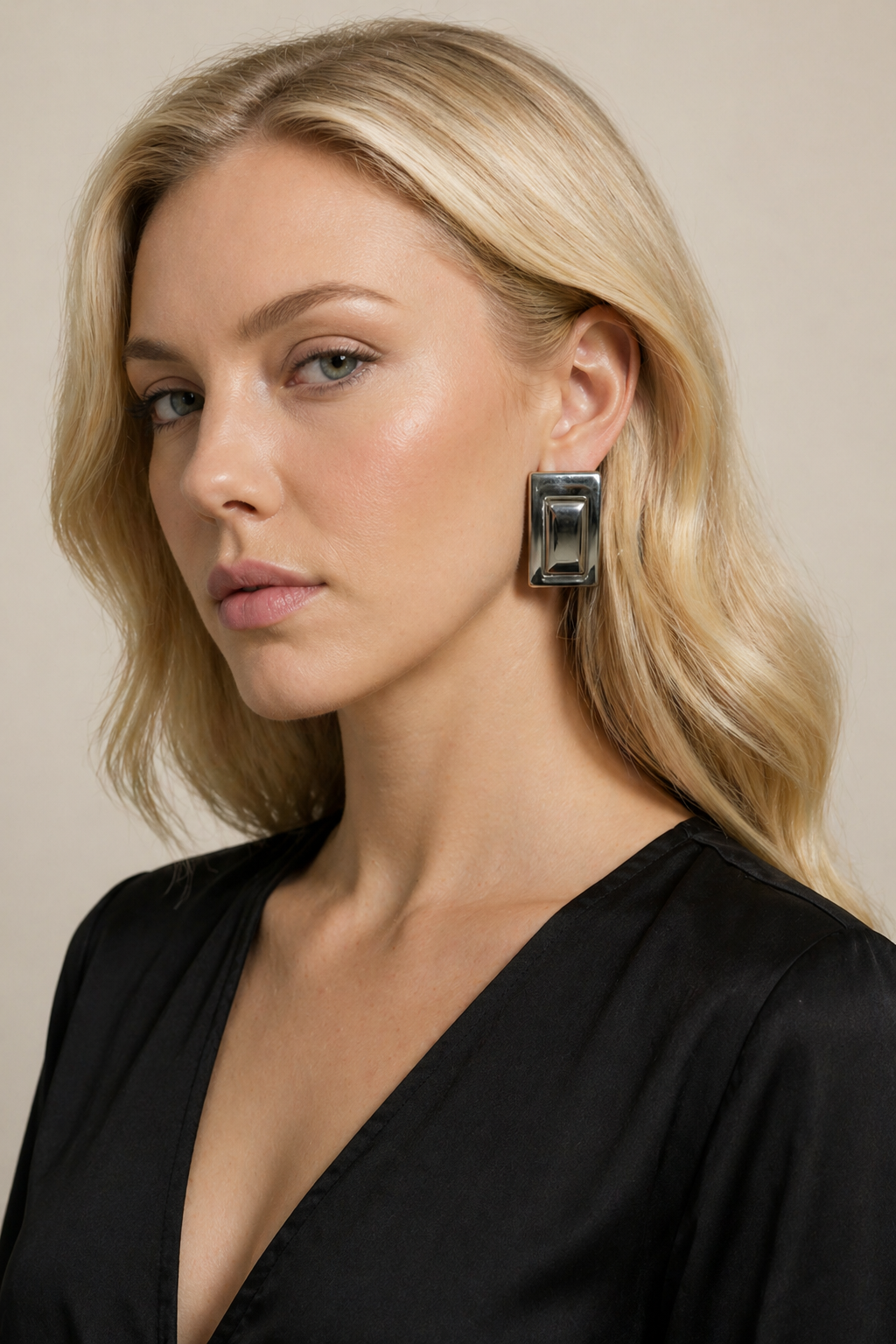 Women's Earrings Large Square Statement Design Dark Gray