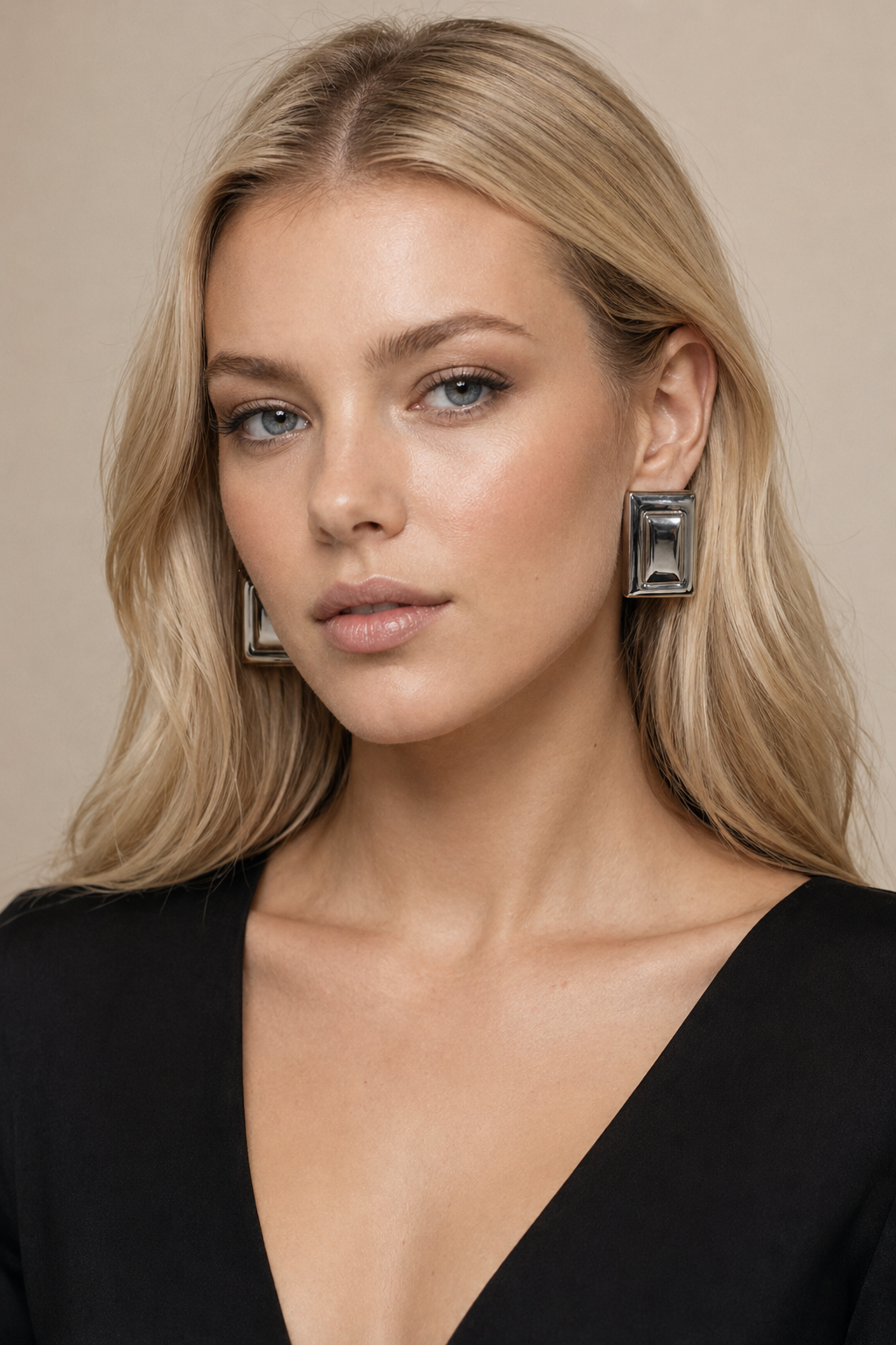 Women's Earrings Large Square Statement Design Dark Gray