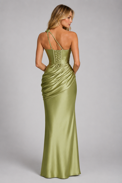 Women's Maxi Dress One-Shoulder Asymmetrical Elegant Design Green