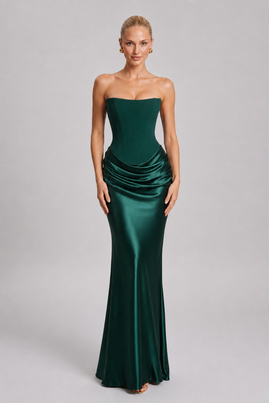 Women's Maxi Dress Structured with Lace-Up Back Green