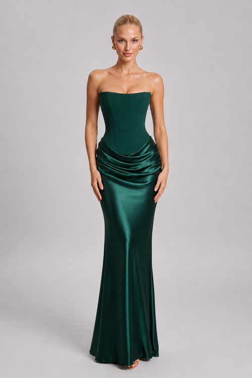 Women's Maxi Dress Structured with Lace-Up Back Green