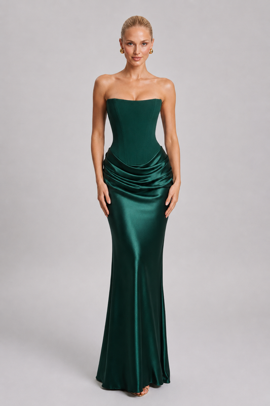 Women's Maxi Dress Structured with Lace-Up Back Green