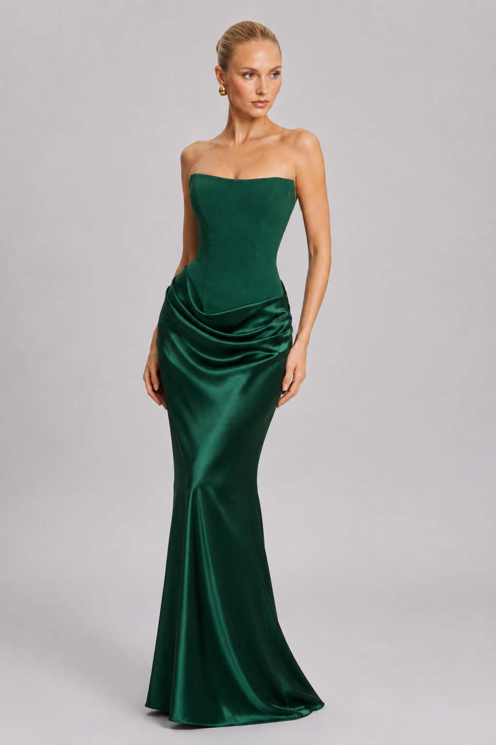 Women's Maxi Dress Structured with Lace-Up Back Green