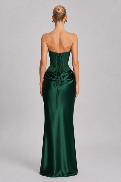 Women's Maxi Dress Structured with Lace-Up Back Green