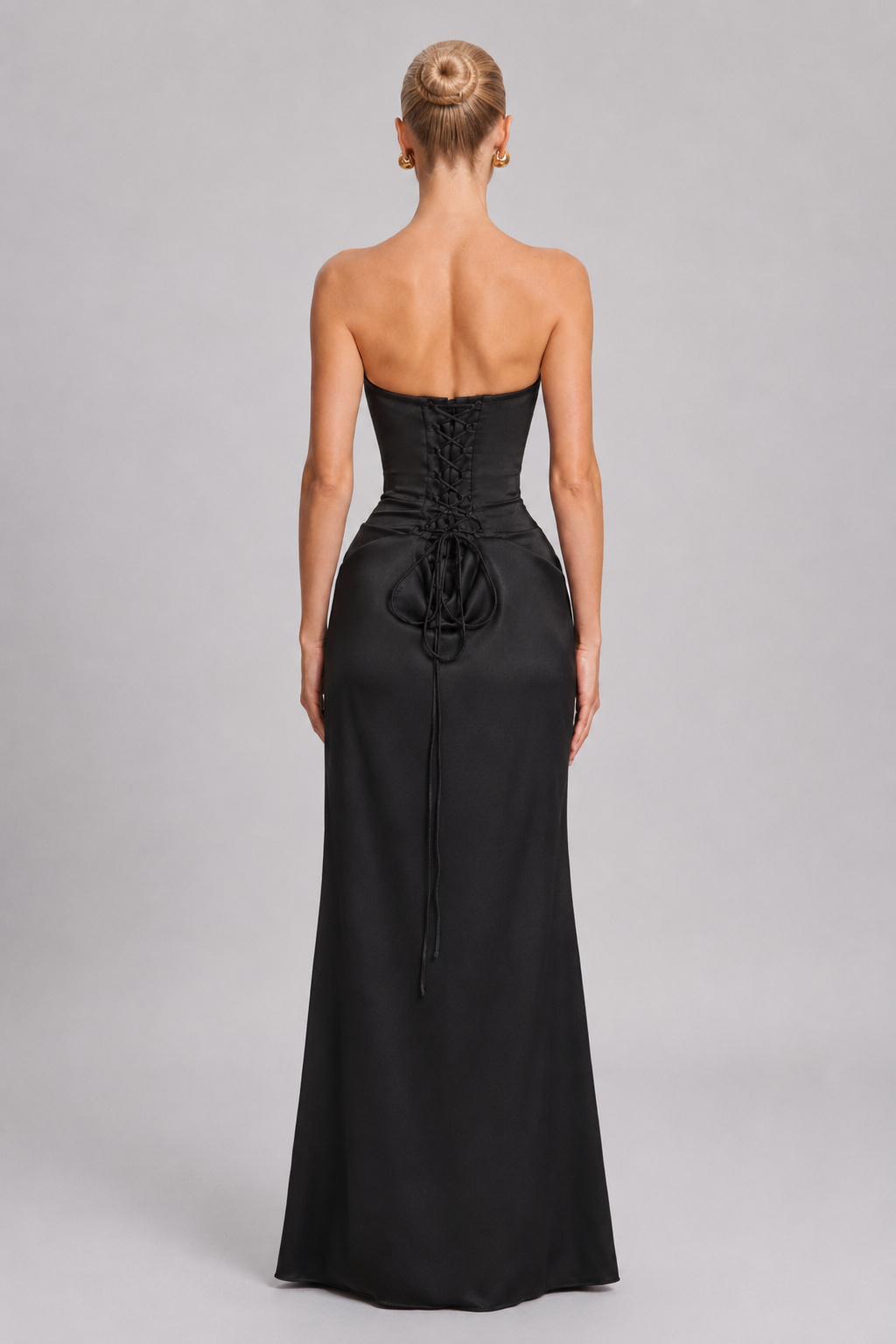 Women's Maxi Dress Pleated Strapless Black