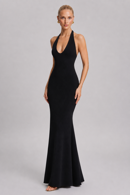 Women's Maxi Dress Halter Neck Flared Black