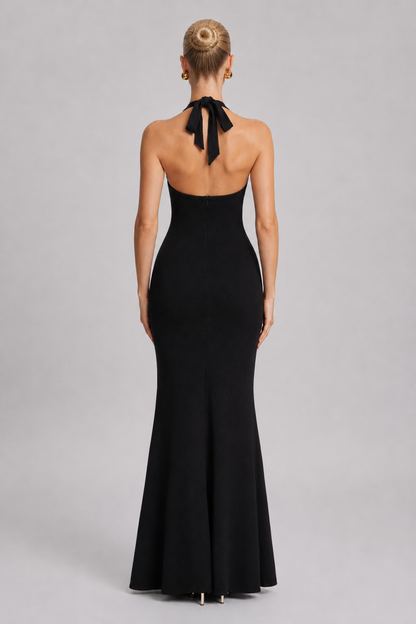 Women's Maxi Dress Halter Neck Flared Black