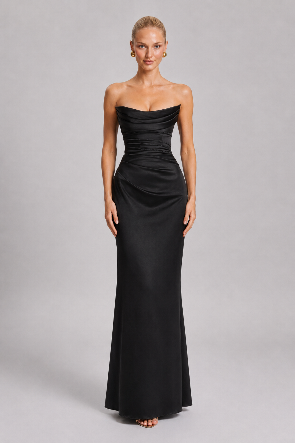 Women's Maxi Dress Pleated Strapless Black