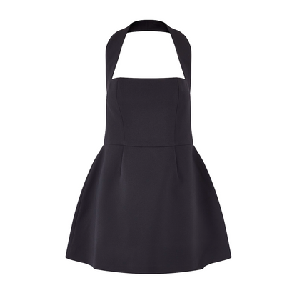 Kvinna Svart Miniklänning Halterneck Strukturerad Polyester 5