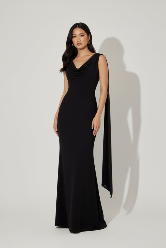 Maxi Dress Women's Drape Long Dress Plain Black