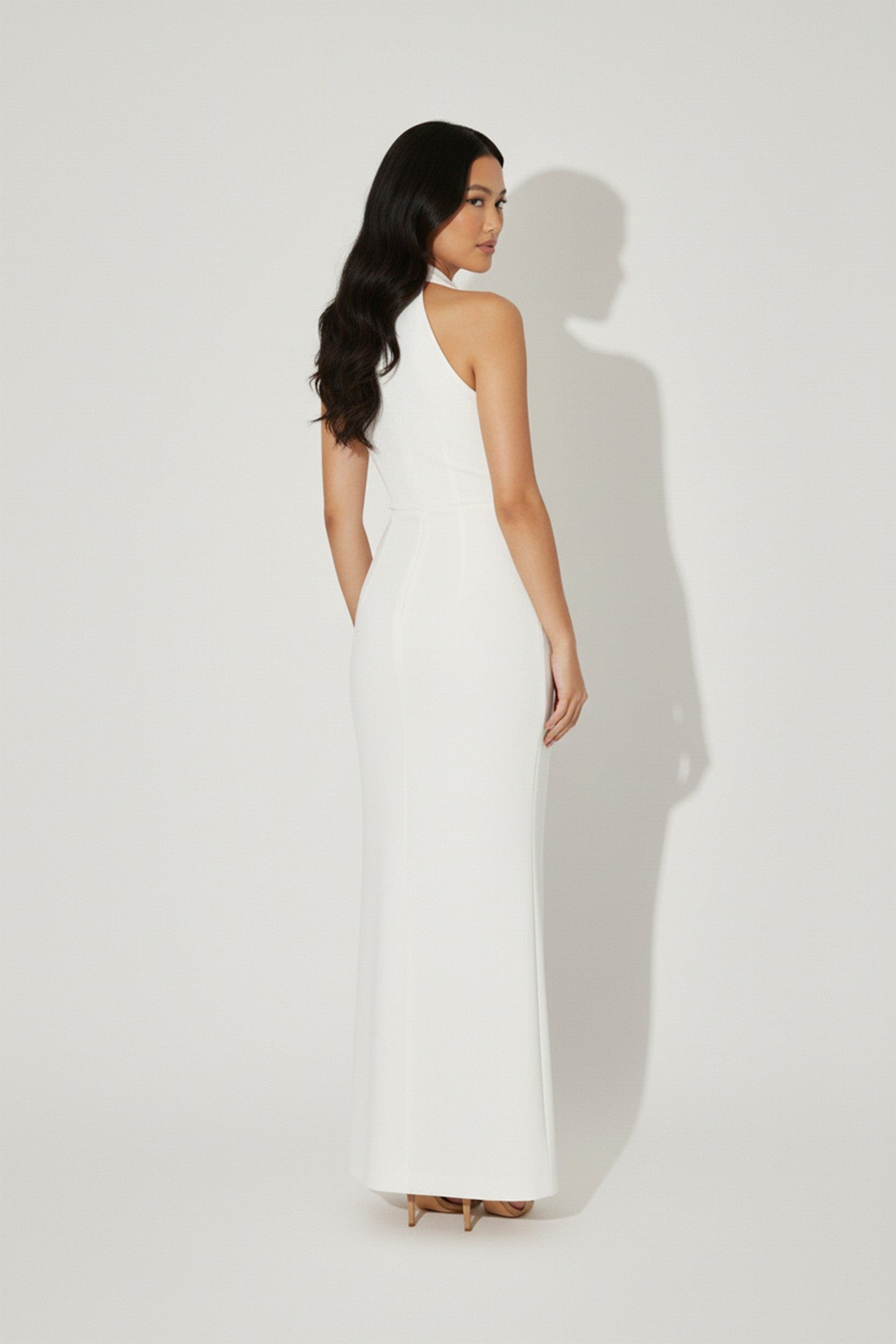 Maxi Dress for Women with Collar and Slit White