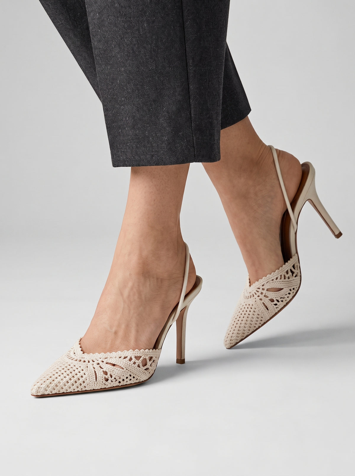 Women's Slingback High Heels Pointed Toe Sandals Beige