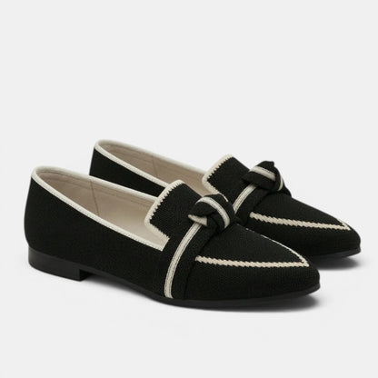 Women's Black Loafers Slip-On Pointed Toe with Knot Detail 8