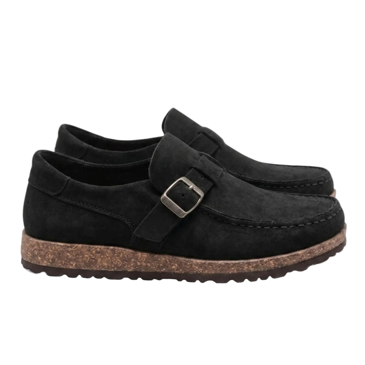 Women's Black Loafers Slip-On with Adjustable Buckle 0