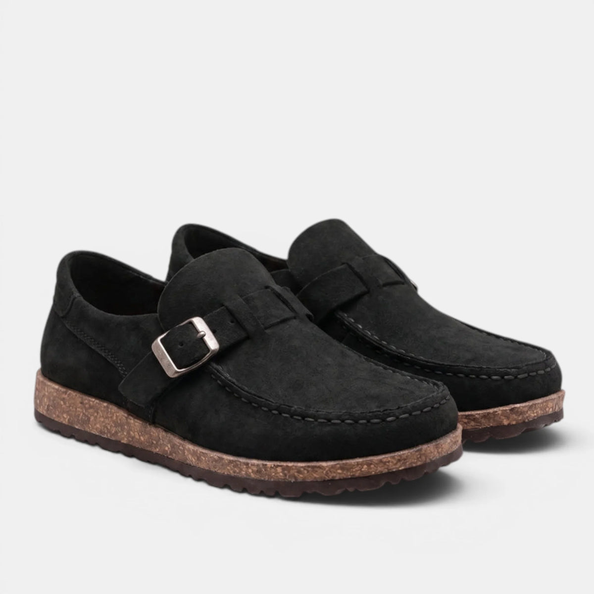 Women's Black Loafers Slip-On with Adjustable Buckle 2