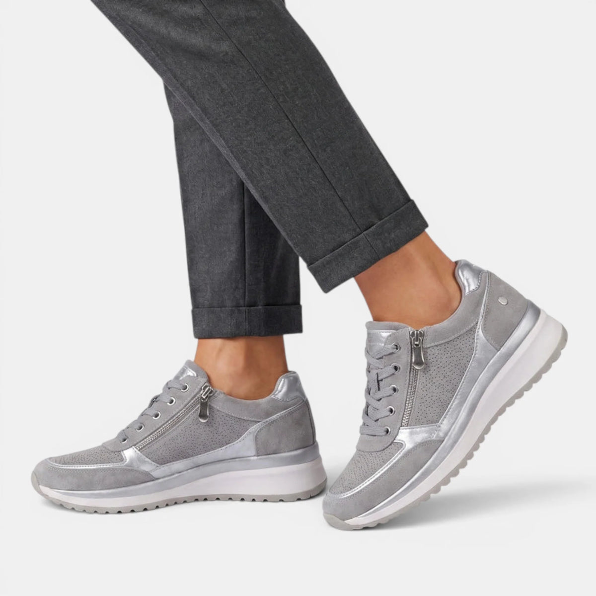 Women's Casual Wedge Sneakers with Side Zipper Detail 7