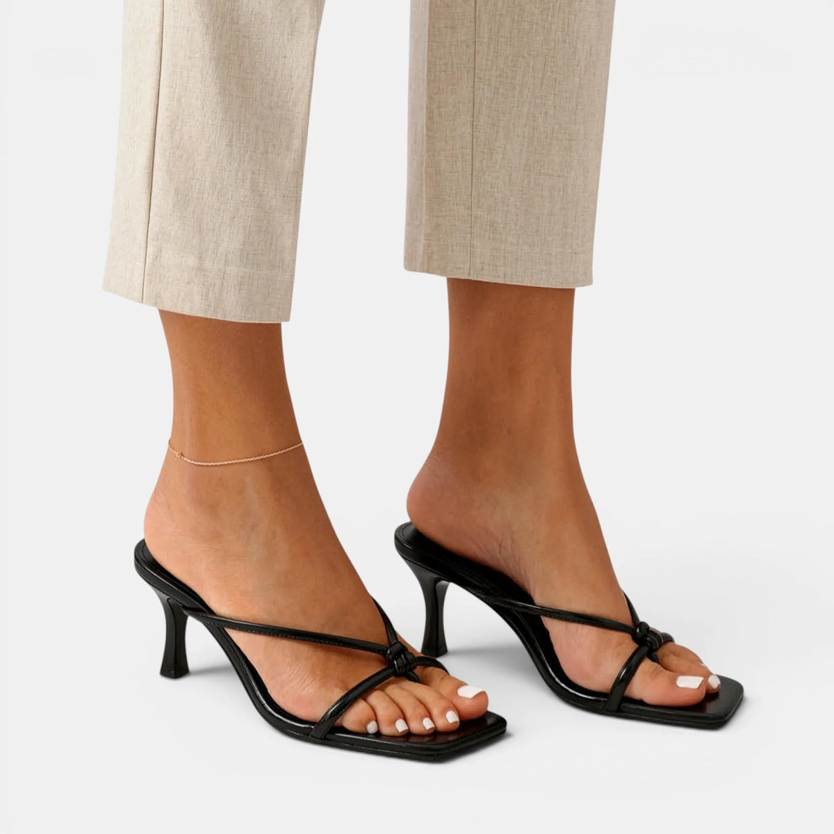 Women's Kitten Heel Sandals Slip-On with Knot Strap 1