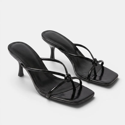 Women's Kitten Heel Sandals Slip-On with Knot Strap 2