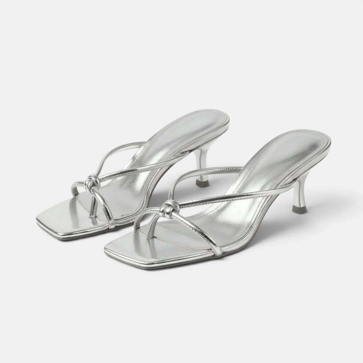 Women's Kitten Heel Sandals Slip-On with Knot Strap 9