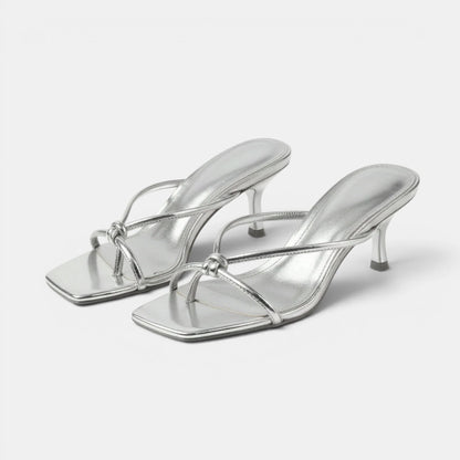 Women's Kitten Heel Sandals Slip-On with Knot Strap 9