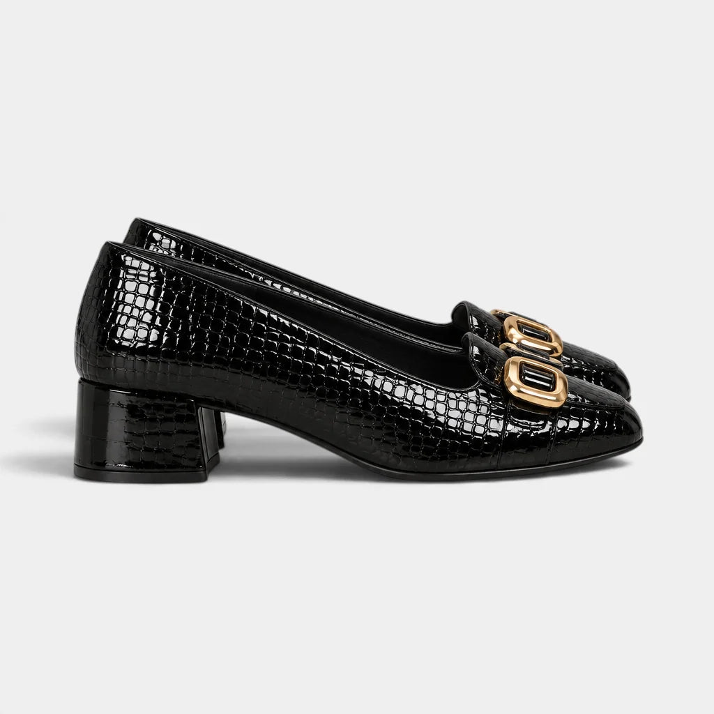 Women's Loafers Block Heel Slip-On with Decorative Hardware 0