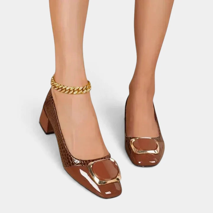 Women's Loafers Block Heel Slip-On with Decorative Hardware 6
