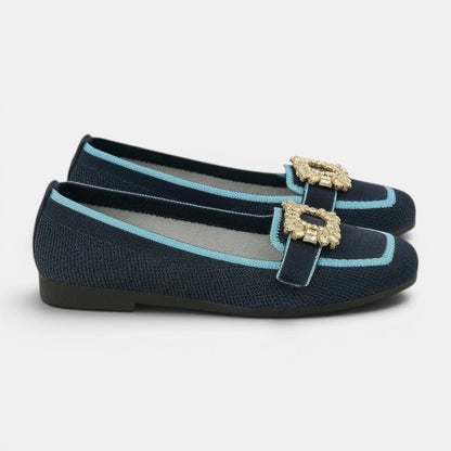 Women's Loafers Square Toe Slip-On with Decorative Buckle 0