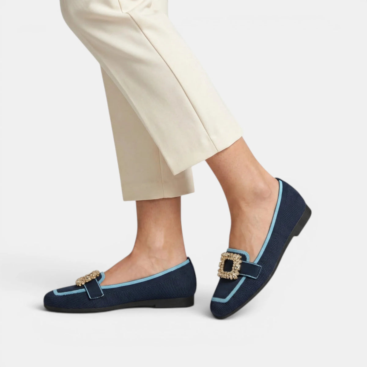 Women's Loafers Square Toe Slip-On with Decorative Buckle 1