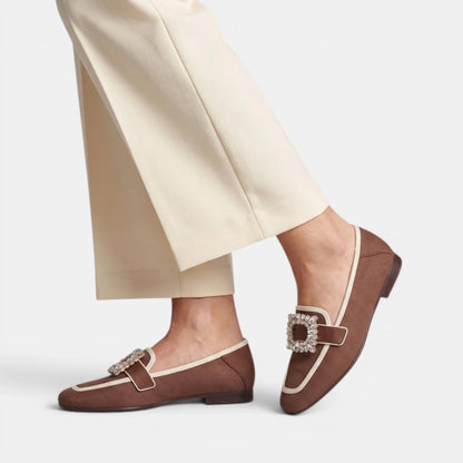Women's Loafers Square Toe Slip-On with Decorative Buckle 6
