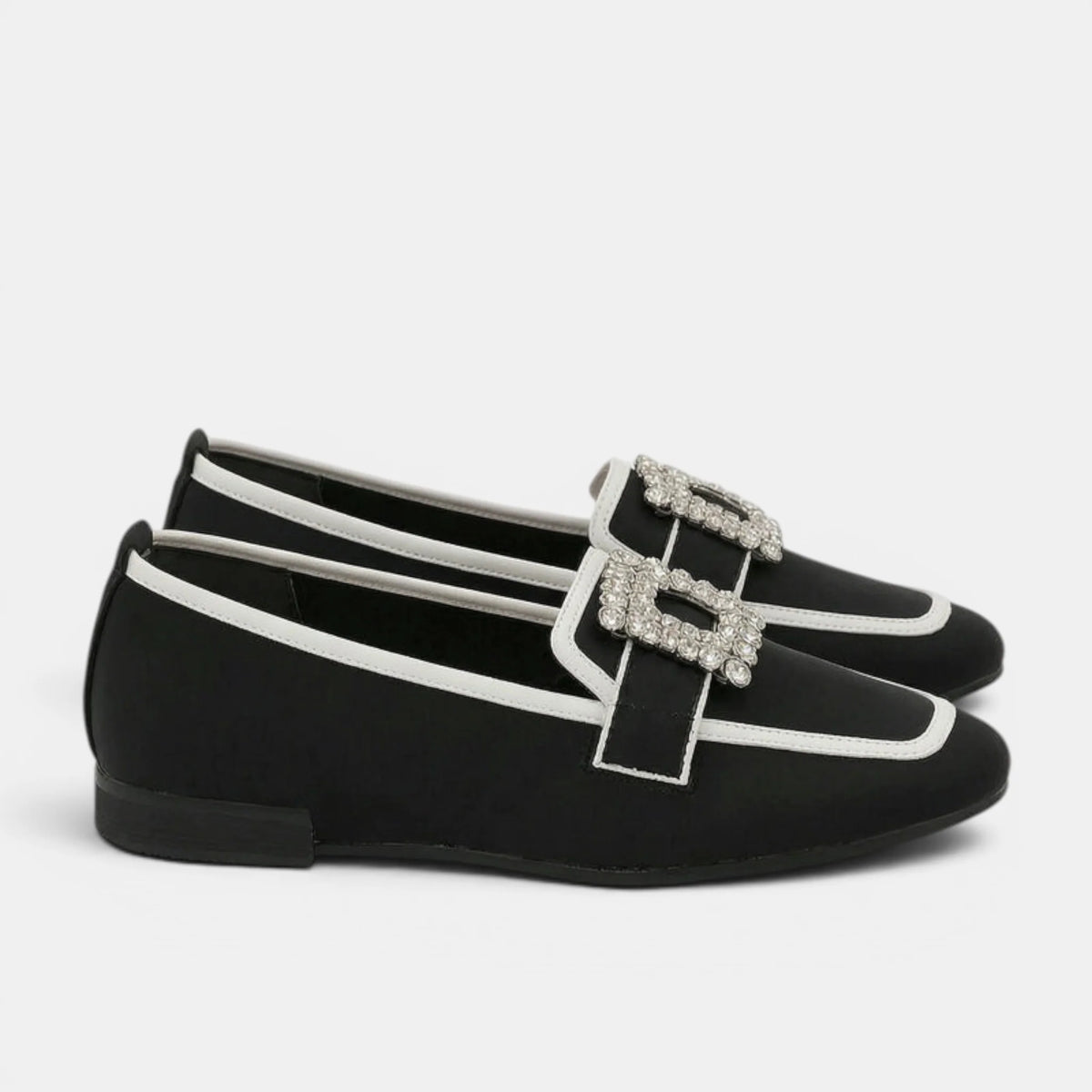 Women's Loafers Square Toe Slip-On with Decorative Buckle 8