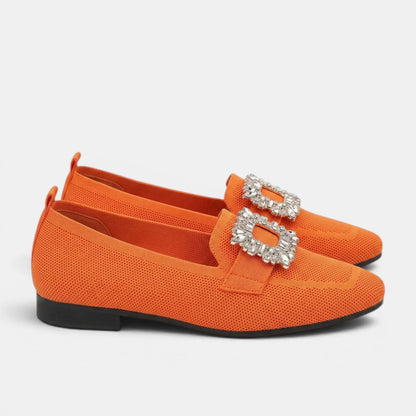 Women's Loafers Square Toe Slip-On with Decorative Buckle 9