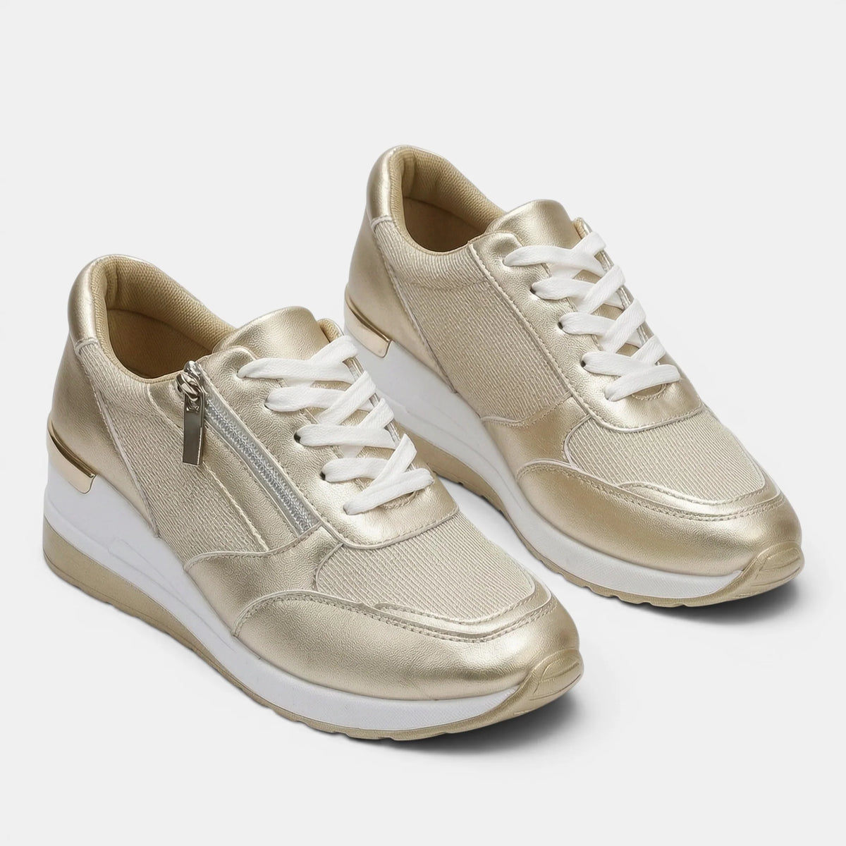 Women's Platform Sneakers Lace-Up with Side Zipper 2