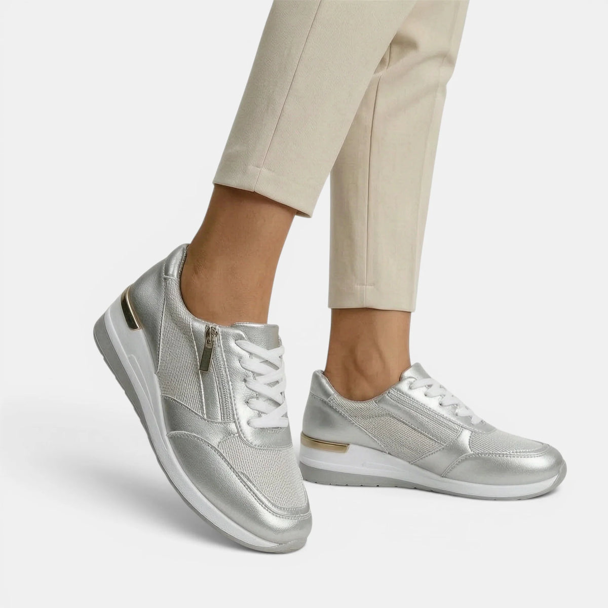 Women's Platform Sneakers Lace-Up with Side Zipper 7